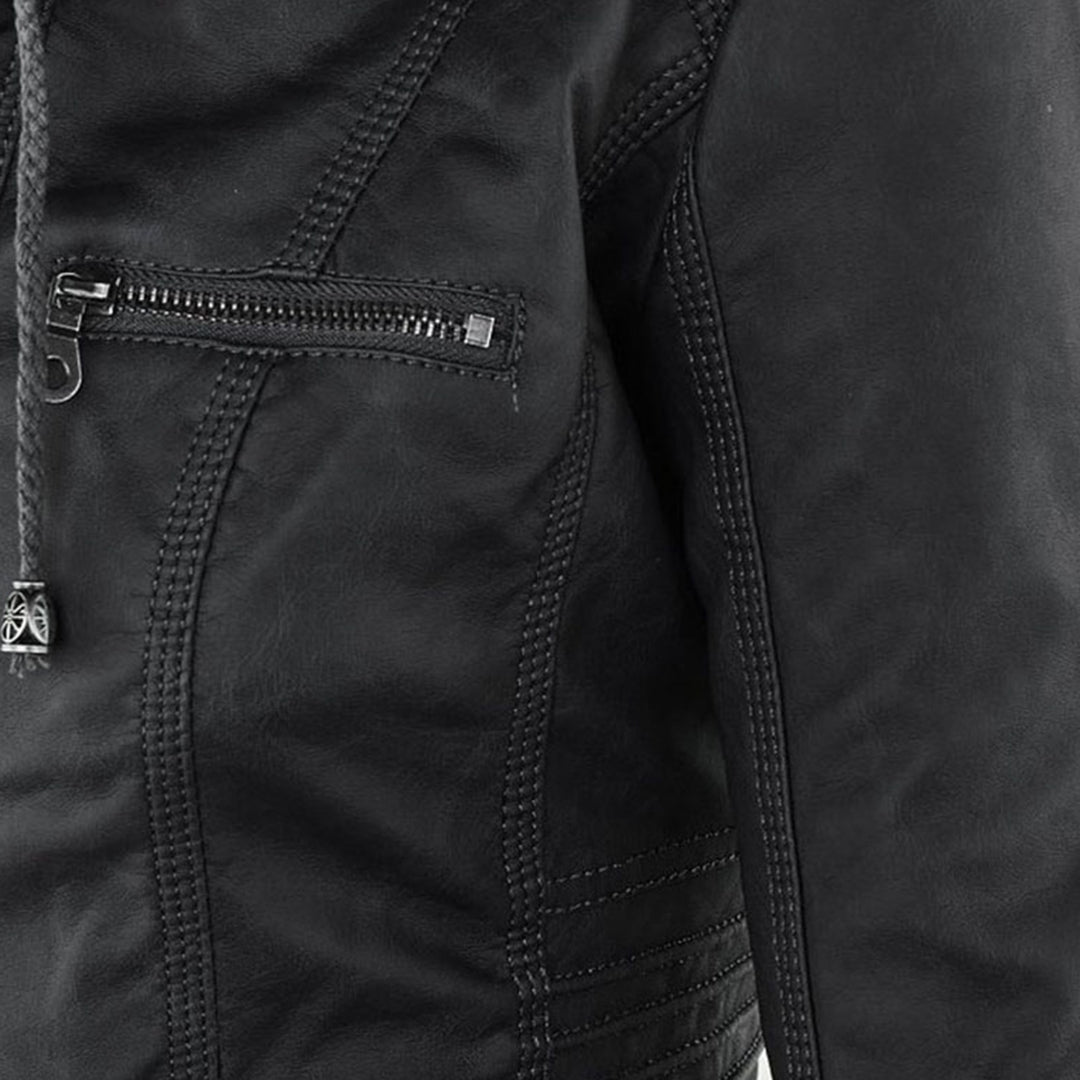 Women's Faux Leather Jacket Hooded Water Repellent