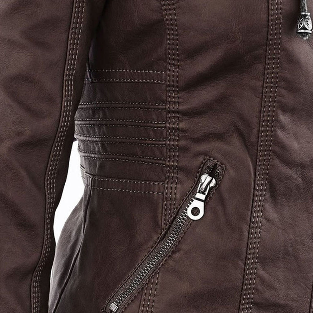 Women's Faux Leather Jacket Hooded Water Repellent