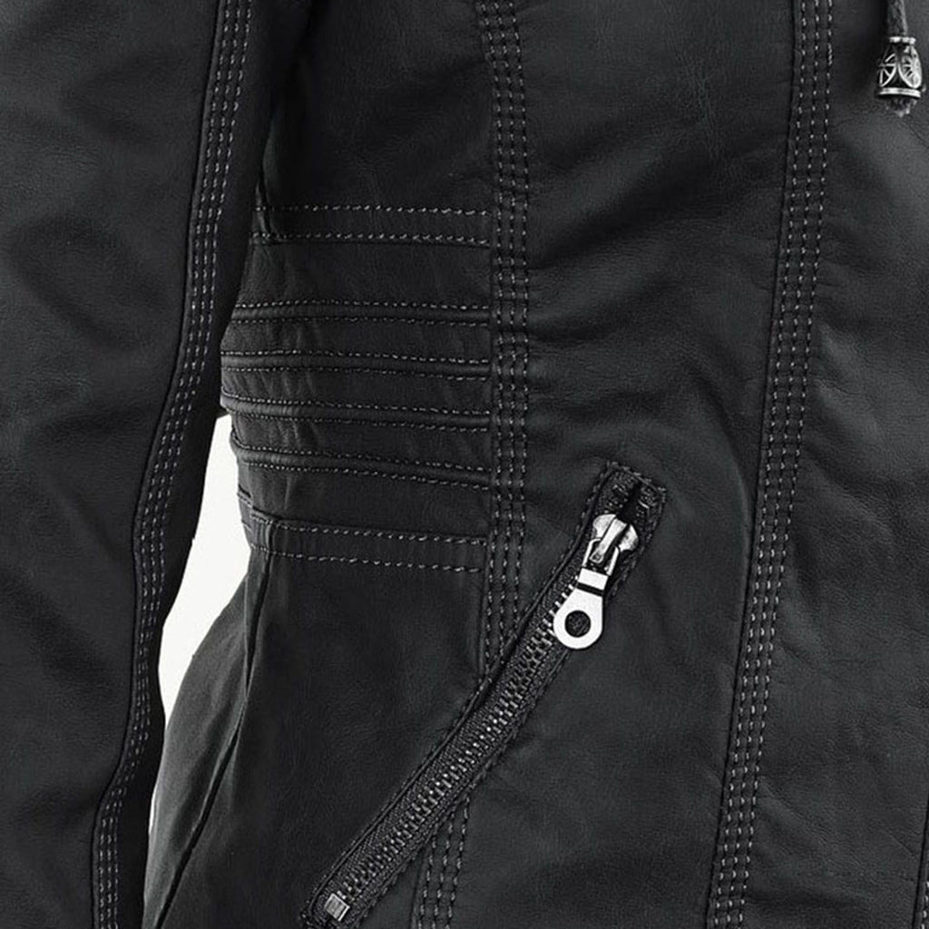 Women's Faux Leather Jacket Hooded Water Repellent