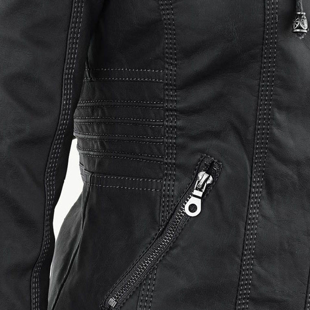 Women's Faux Leather Jacket Hooded Water Repellent