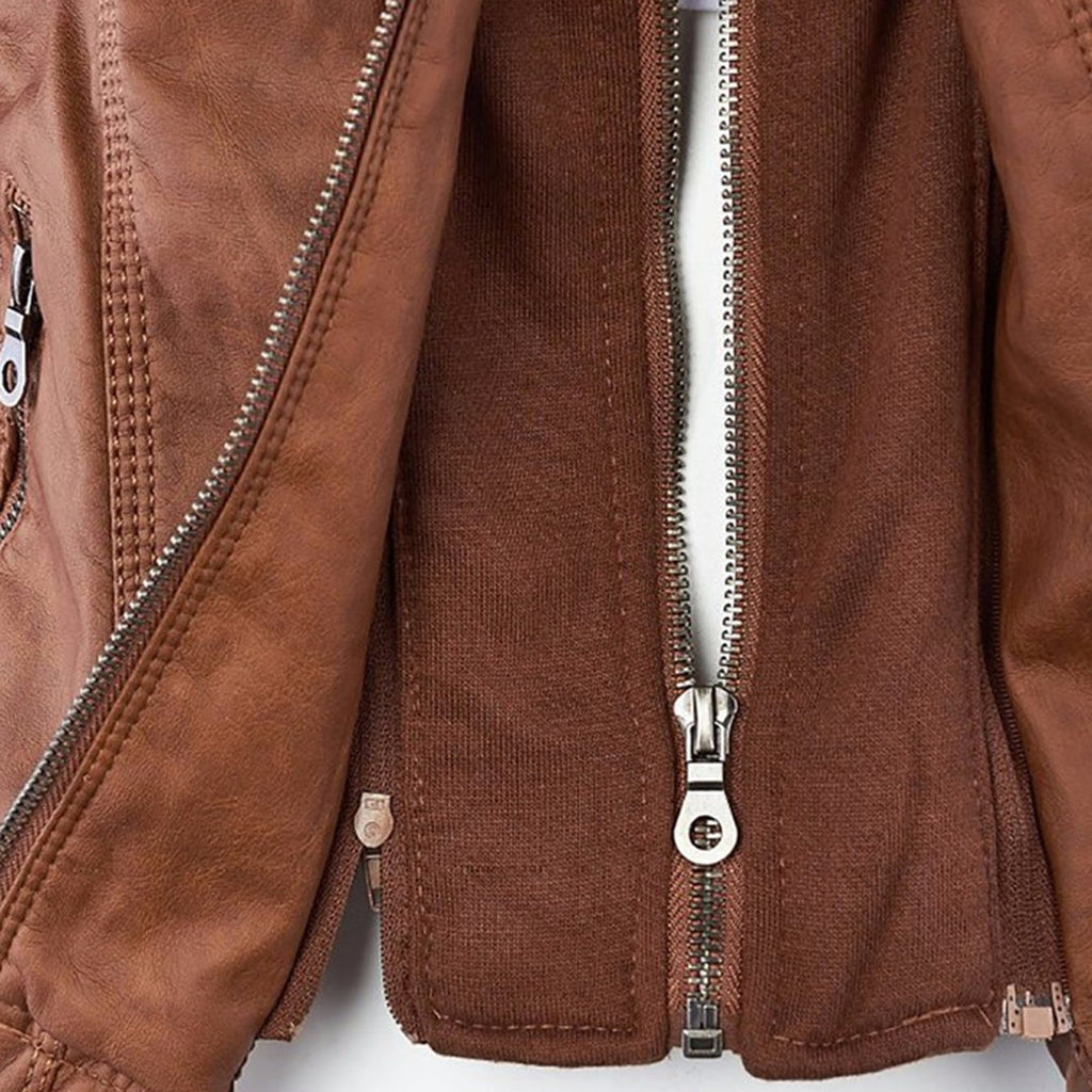 Women's Faux Leather Jacket Hooded Water Repellent