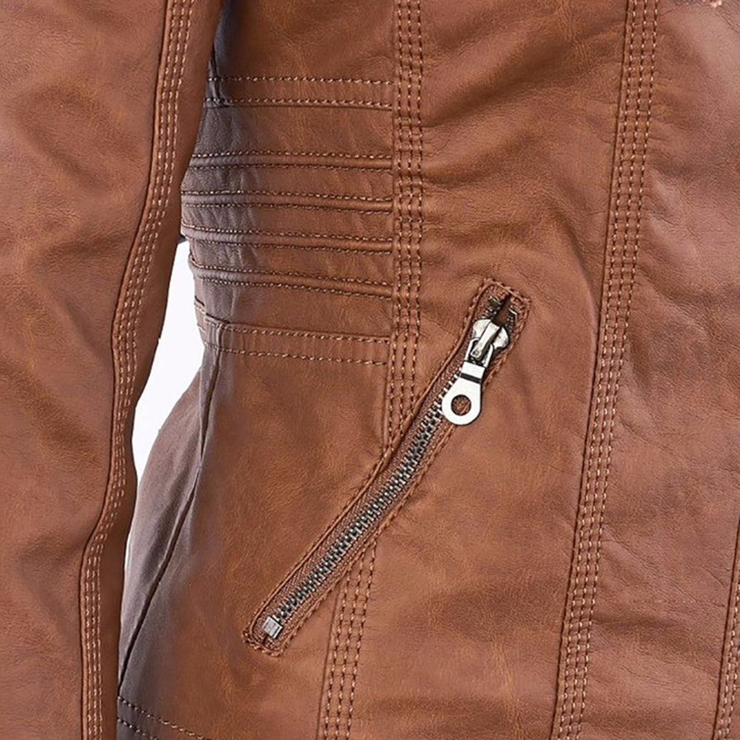 Women's Faux Leather Jacket Hooded Water Repellent