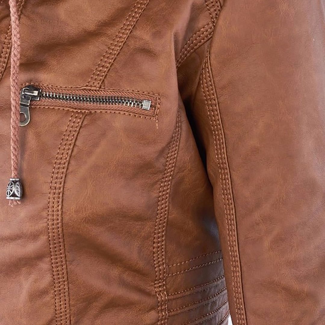 Women's Faux Leather Jacket Hooded Water Repellent