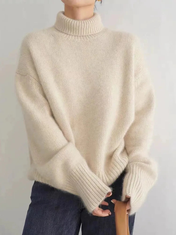 Women's Turtleneck Sweater Soft Knit Semi Fit Relaxed