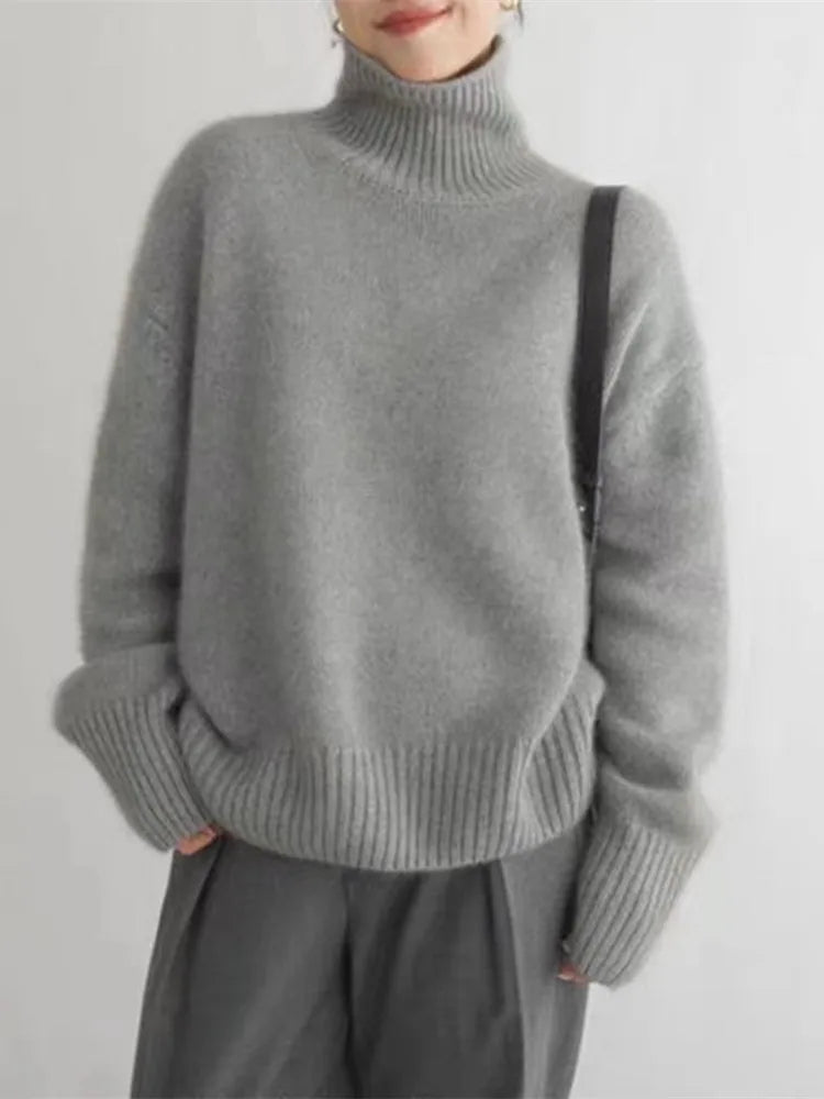Women's Turtleneck Sweater Soft Knit Semi Fit Relaxed
