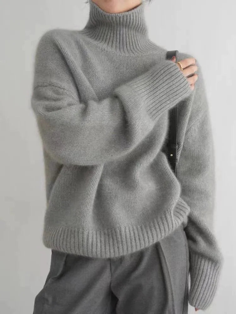 Women's Turtleneck Sweater Soft Knit Semi Fit Relaxed