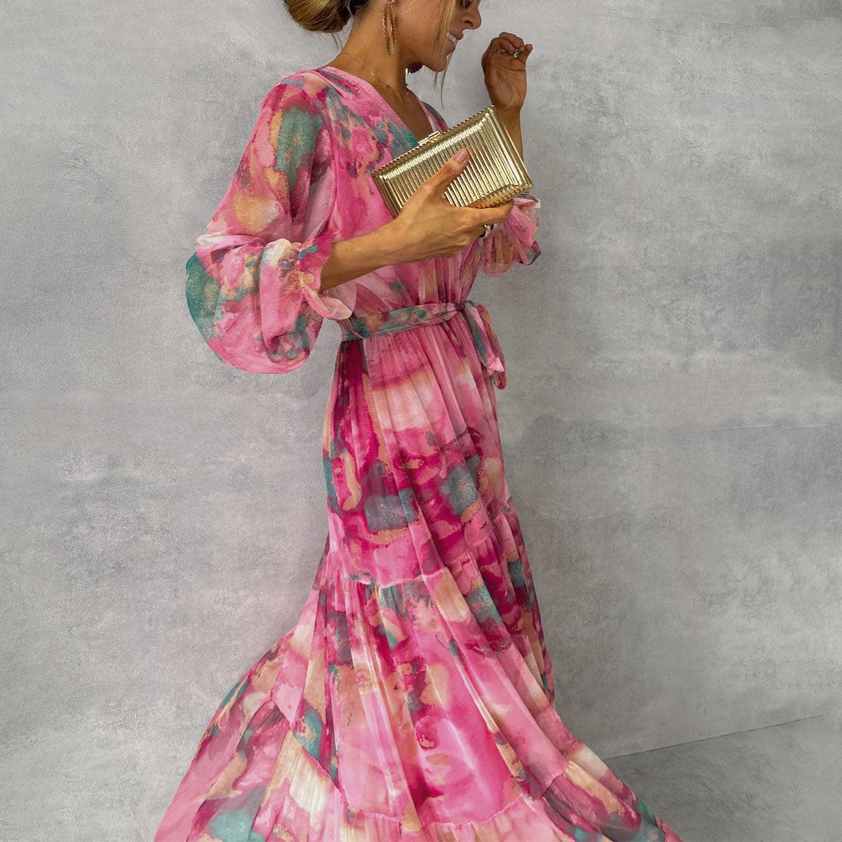 Womens Wrap Dress Floral Print Long Sleeve