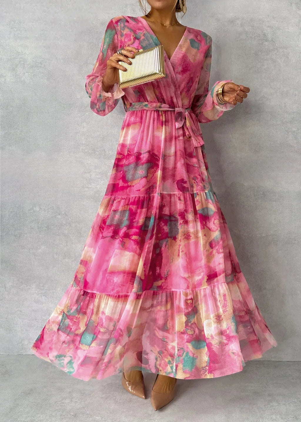 Womens Wrap Dress Floral Print Long Sleeve