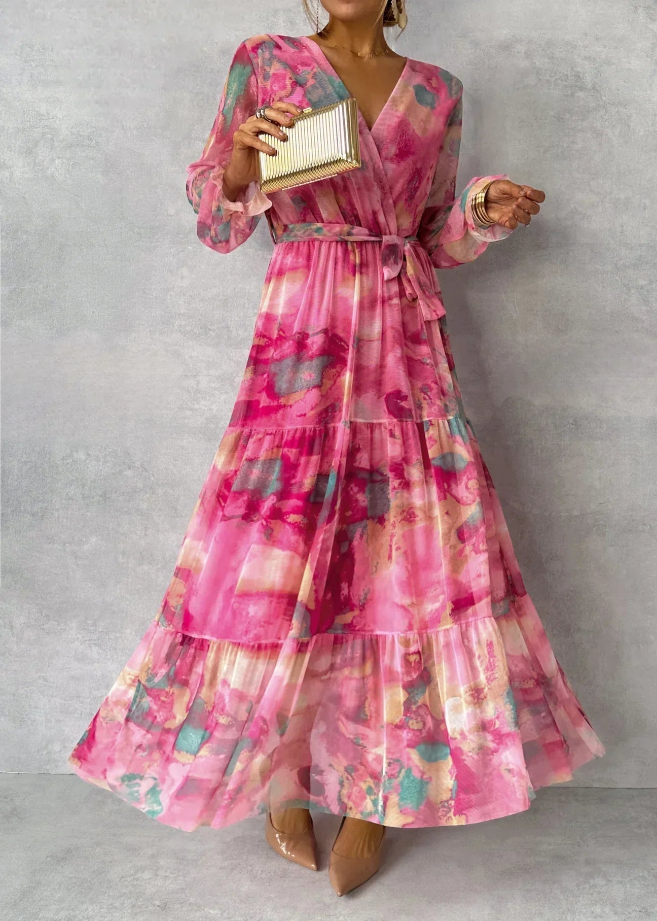 Womens Wrap Dress Floral Print Long Sleeve