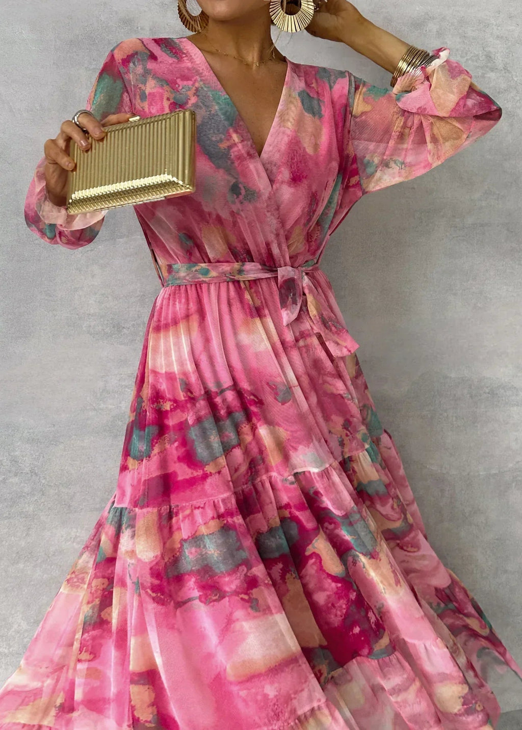 Womens Wrap Dress Floral Print Long Sleeve
