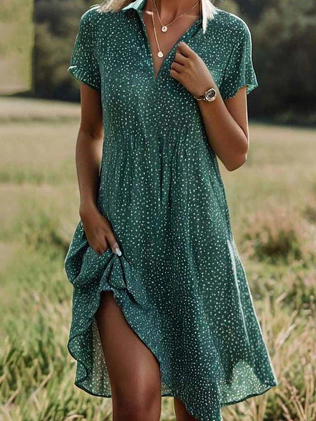 Womens Midi Shirt Dress Short Sleeve Button