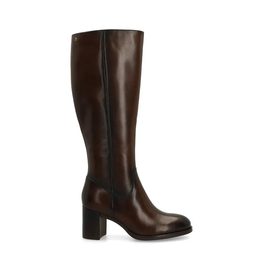 Knee High Boots Leather Block Heel Round Toe Fall Winter