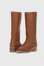 Knee High Boots Leather Stacked Heel Round Toe Classic