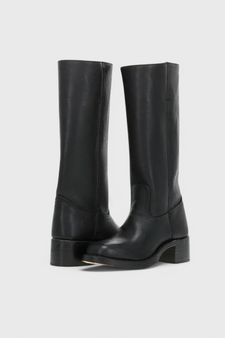 Knee High Boots Leather Stacked Heel Round Toe Classic