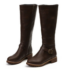 Knee High Boots Leather Buckle Strap Block Heel Classic