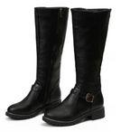 Knee High Boots Leather Buckle Strap Block Heel Classic