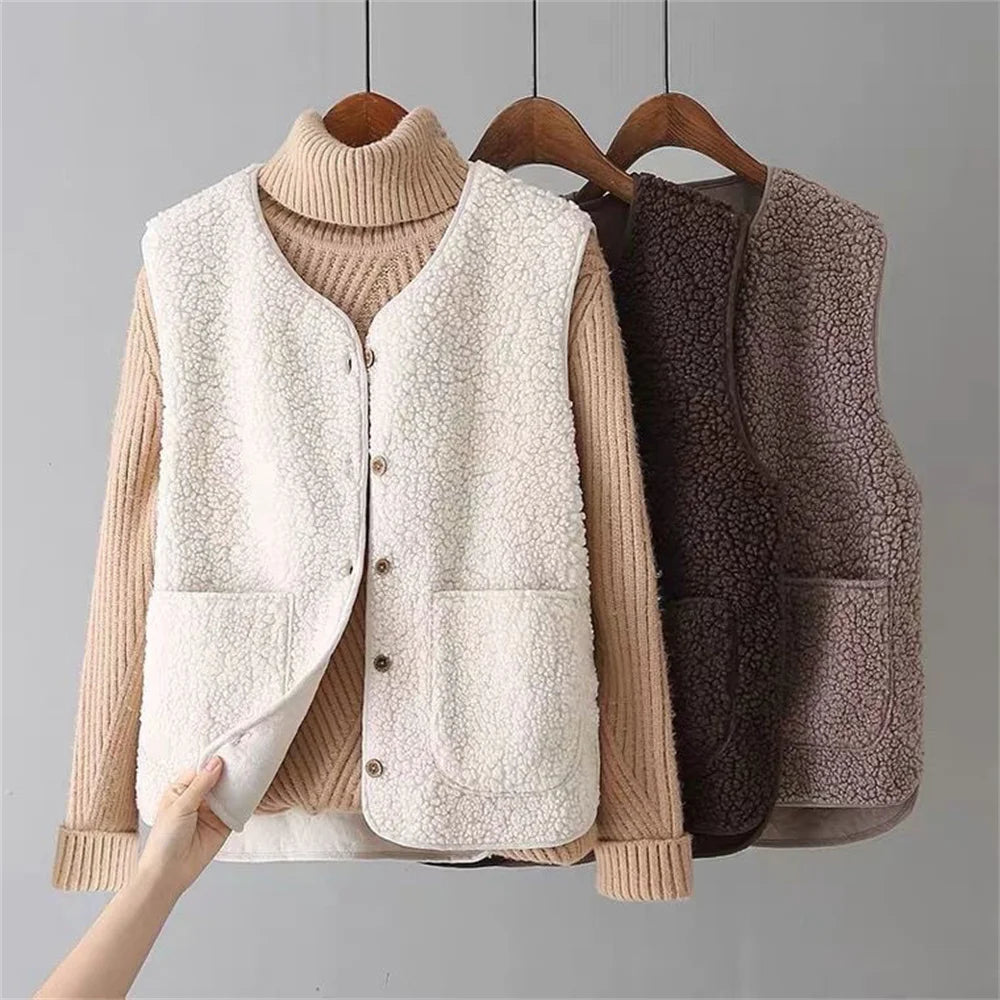 Soft Teddy Vest Buttoned