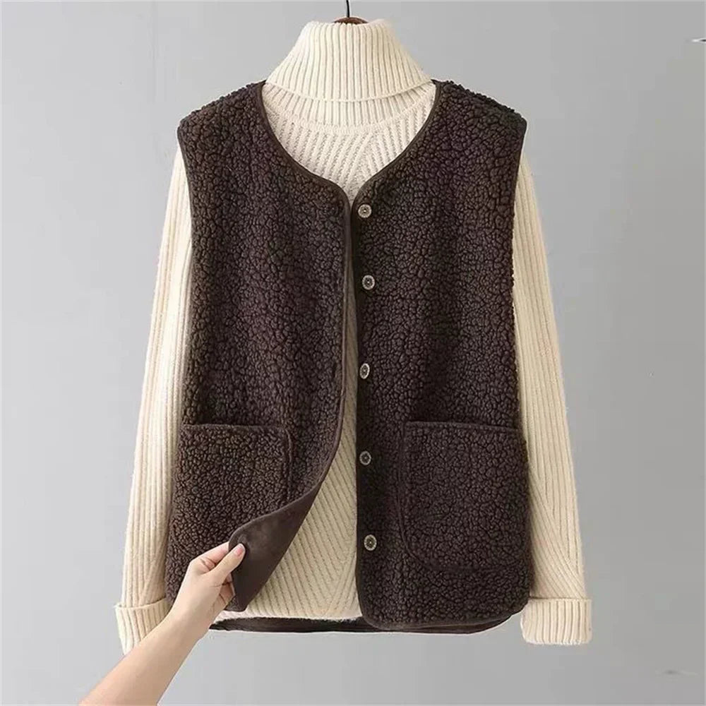 Soft Teddy Vest Buttoned
