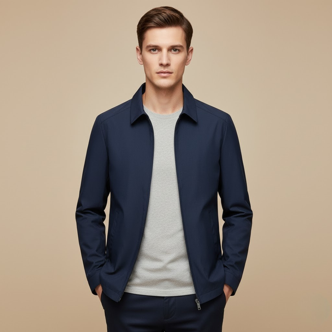 Fall Lightweight Business Jacket — Classic Zip-Up Collared Outerwear for Men