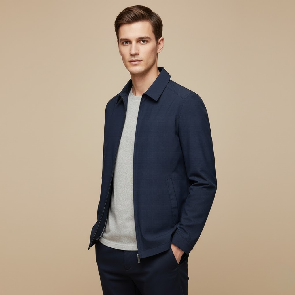 Fall Lightweight Business Jacket — Classic Zip-Up Collared Outerwear for Men