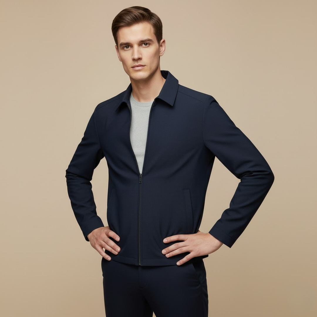 Fall Lightweight Business Jacket — Classic Zip-Up Collared Outerwear for Men