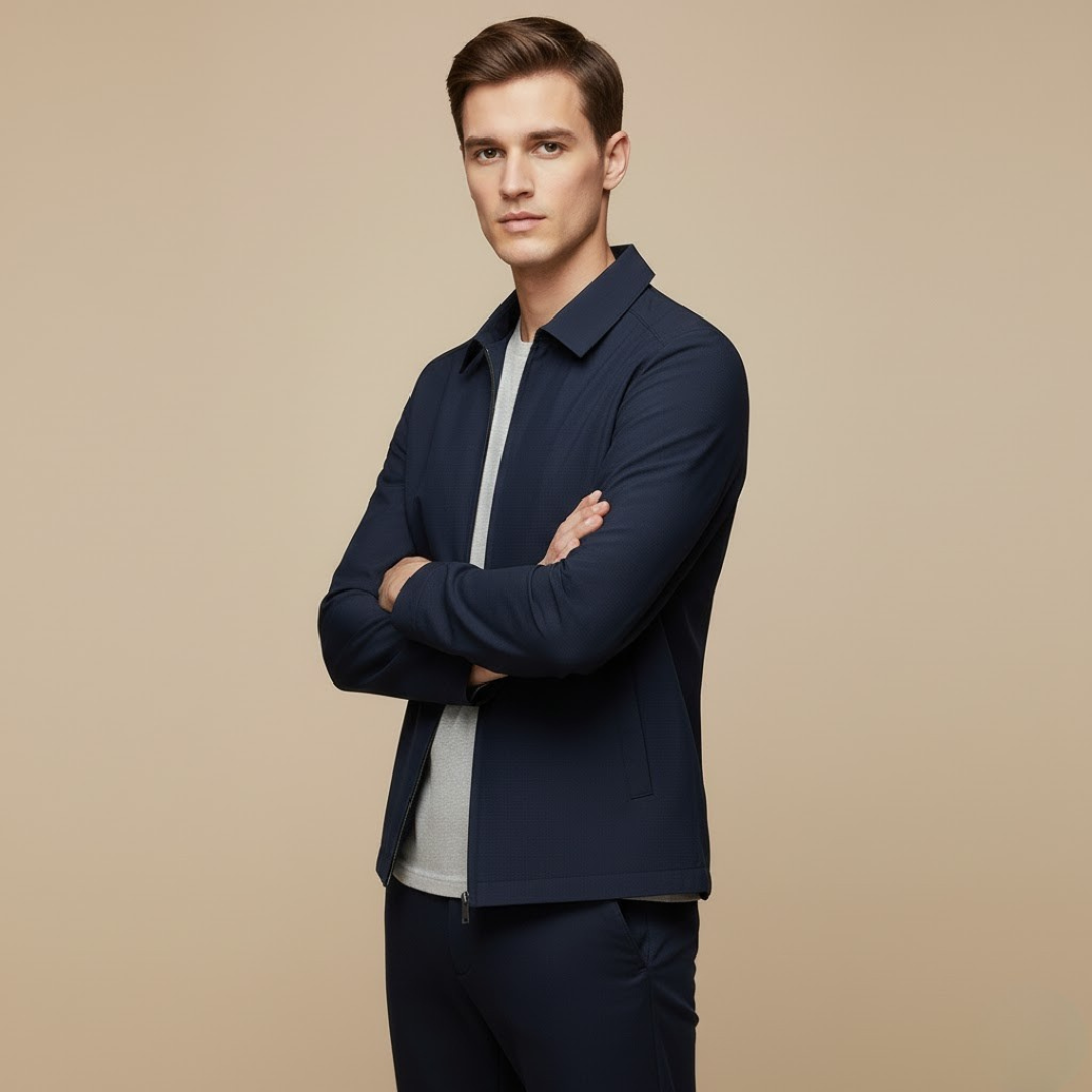 Fall Lightweight Business Jacket — Classic Zip-Up Collared Outerwear for Men