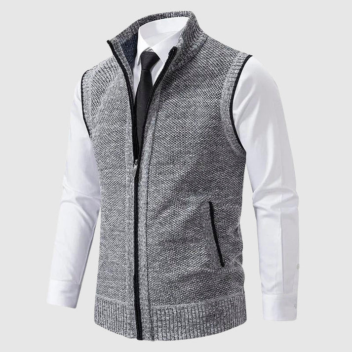 Fall Zip-Up Sweater Vest — Knitted Layering Piece with High Collar
