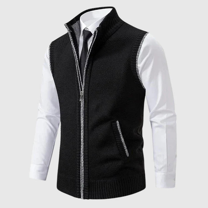 Fall Zip-Up Sweater Vest — Knitted Layering Piece with High Collar