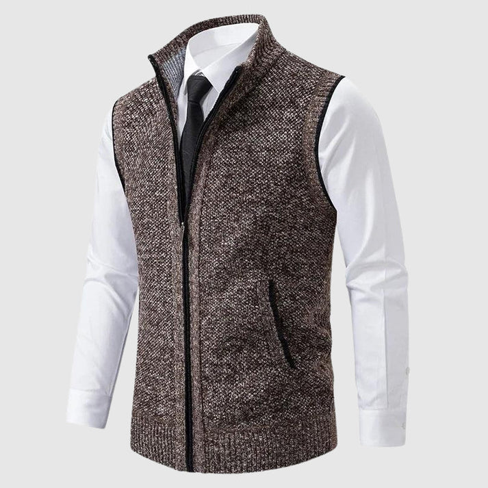 Fall Zip-Up Sweater Vest — Knitted Layering Piece with High Collar
