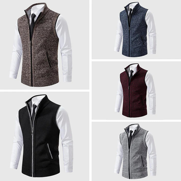 Fall Zip-Up Sweater Vest — Knitted Layering Piece with High Collar