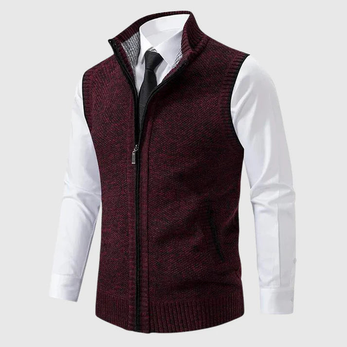 Fall Zip-Up Sweater Vest — Knitted Layering Piece with High Collar