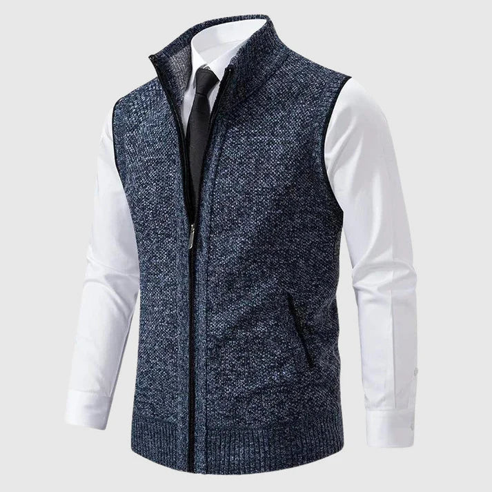 Fall Zip-Up Sweater Vest — Knitted Layering Piece with High Collar