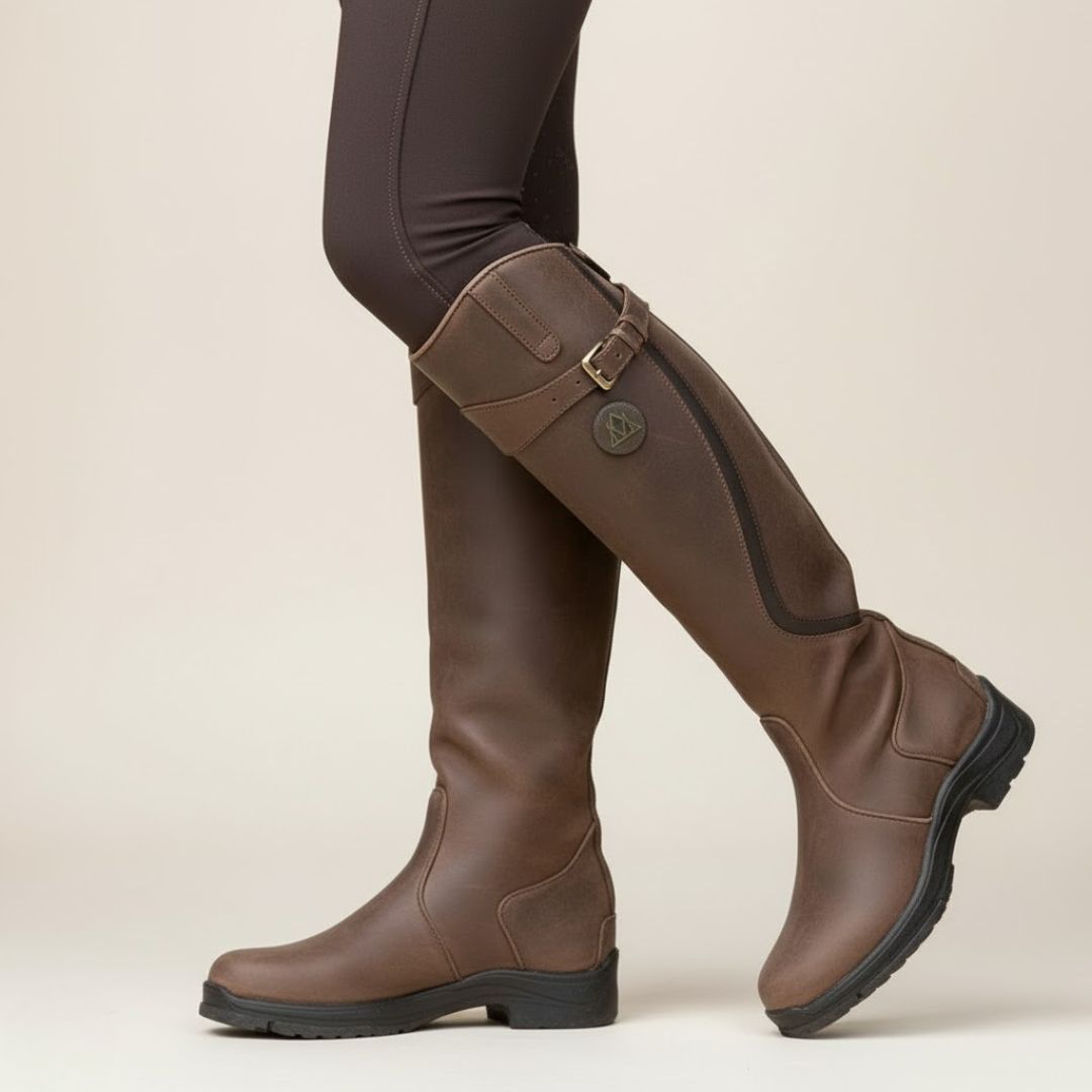 Fall Riding Knee-High Boots — Waterproof Buckle Detail Outdoor Design