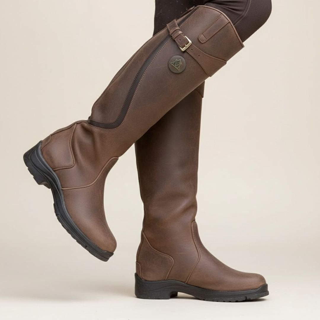 Fall Riding Knee-High Boots — Waterproof Buckle Detail Outdoor Design