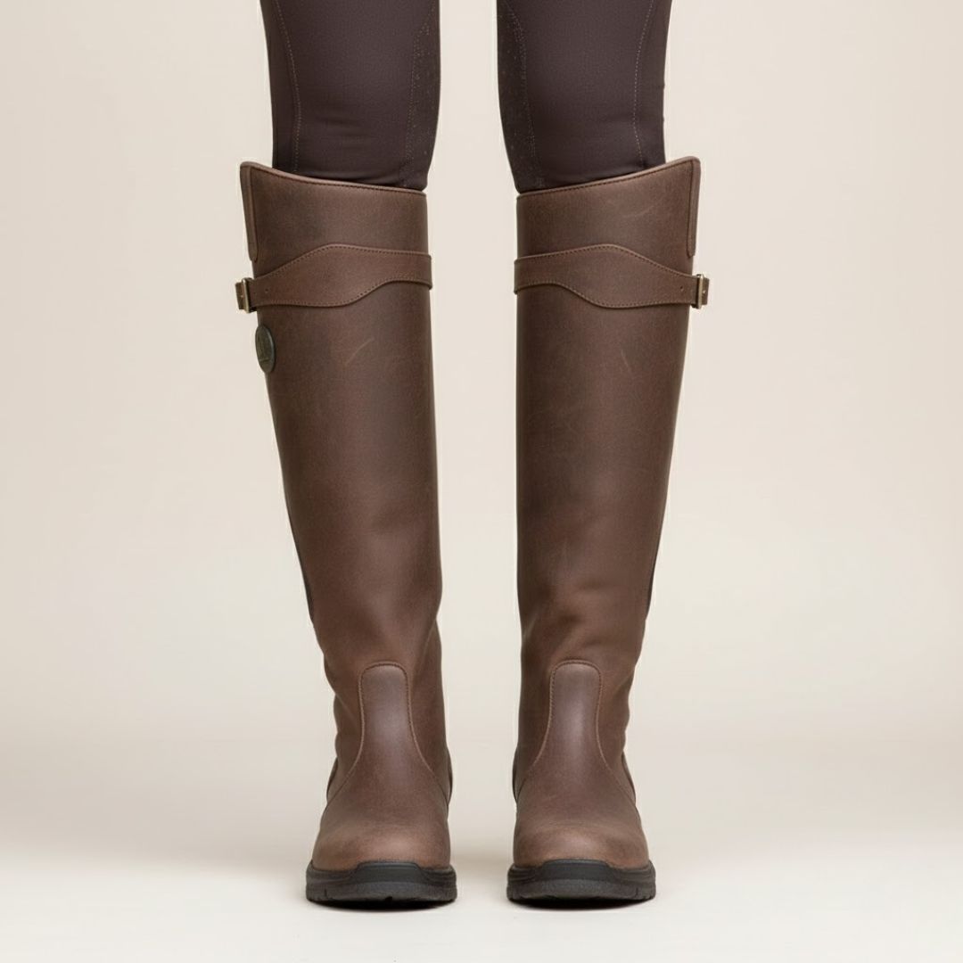 Fall Riding Knee-High Boots — Waterproof Buckle Detail Outdoor Design