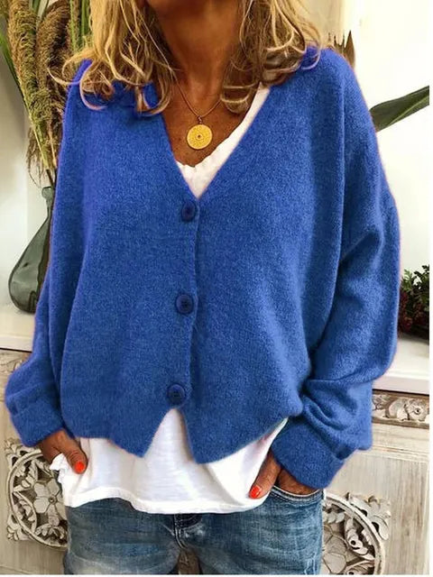 Women's Cotton Cardigan Buttoned V Neck Knit Relaxed Fit