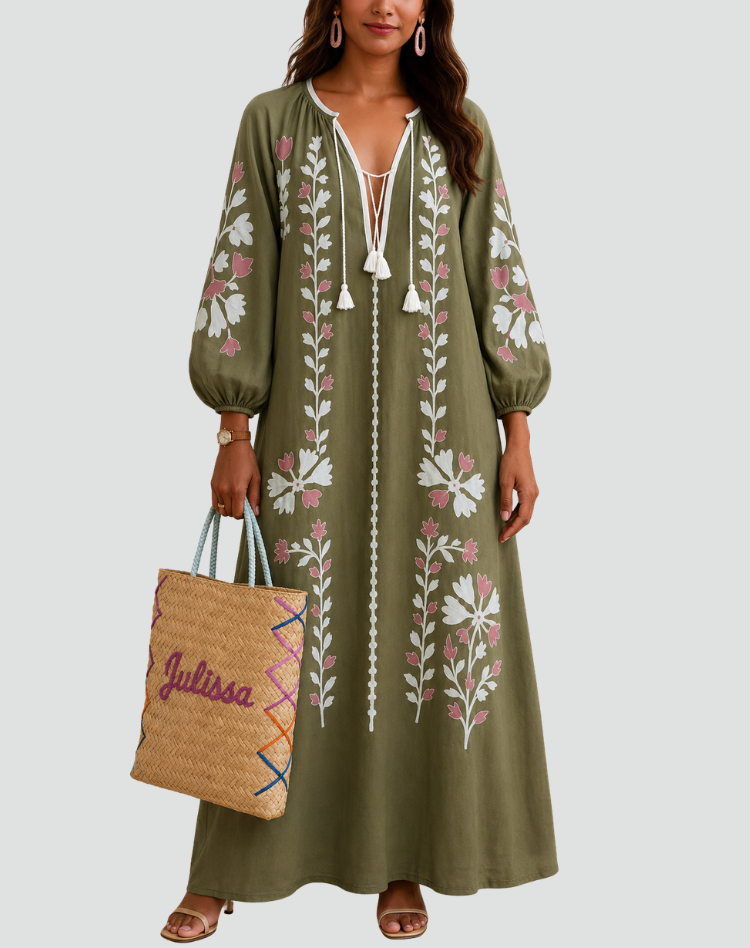 Womens Boho Maxi Dress Floral Print V Neck Five Color