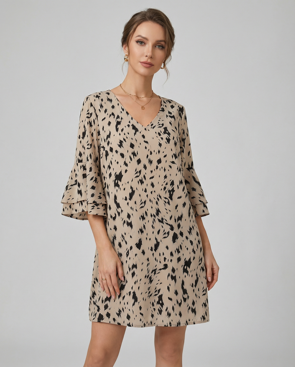 Floral Double-Layer Flare Sleeve Dress