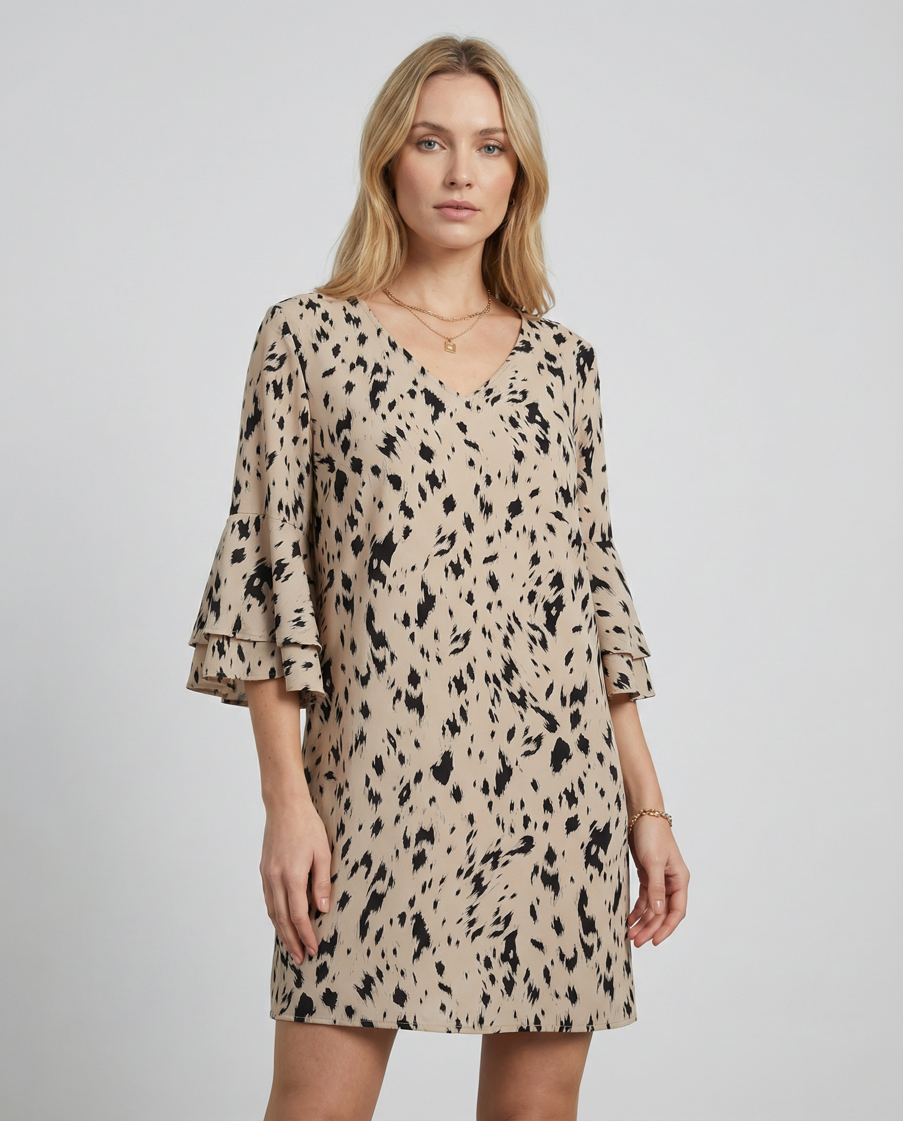 Floral Double-Layer Flare Sleeve Dress