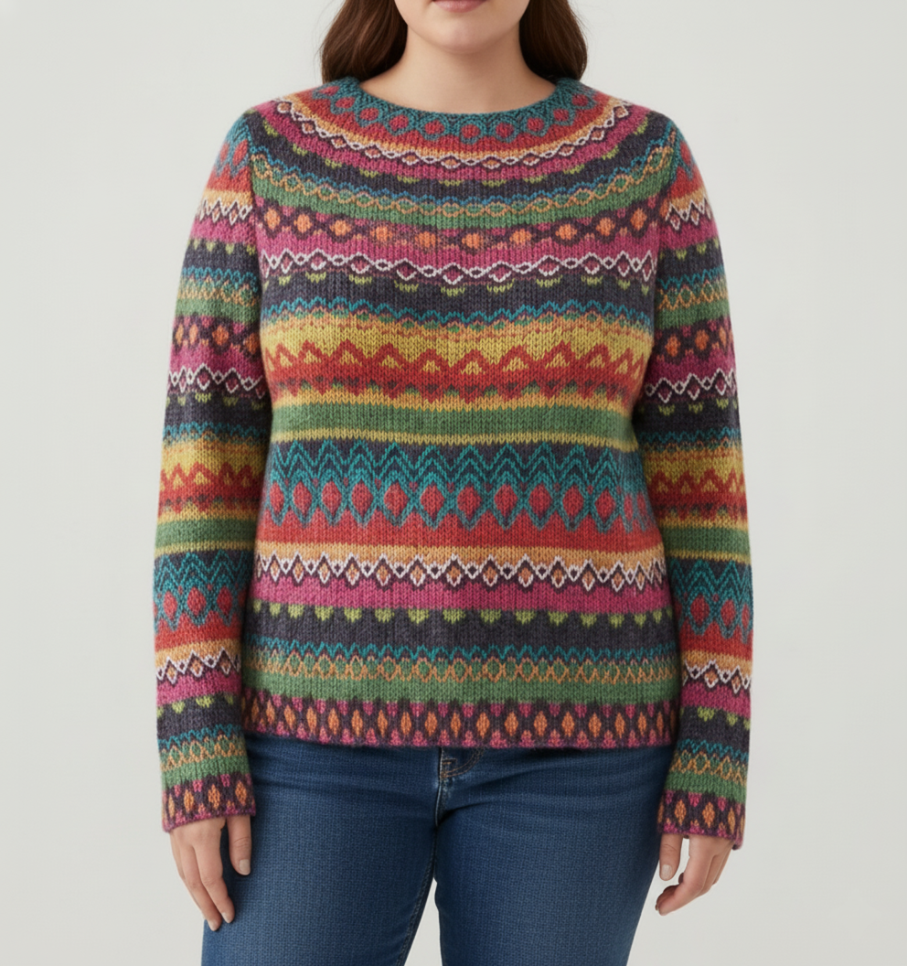 Women's Patterned Knit Sweater Multicolor Round Neck Plus Size