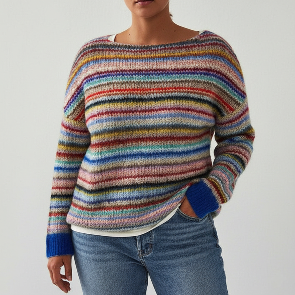 Women's Patterned Knit Sweater Multicolor Round Neck Plus Size
