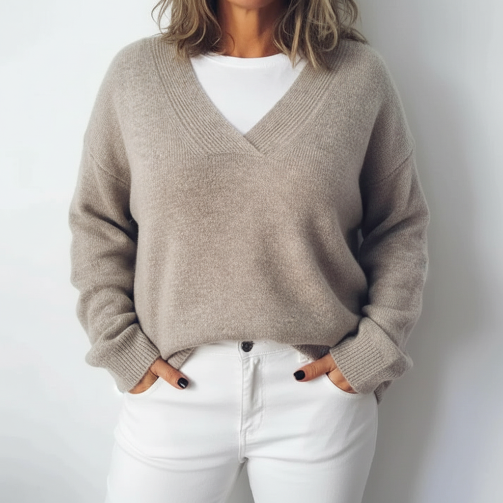 Women's Oversized V Neck Sweater Knit Plus Size Cozy