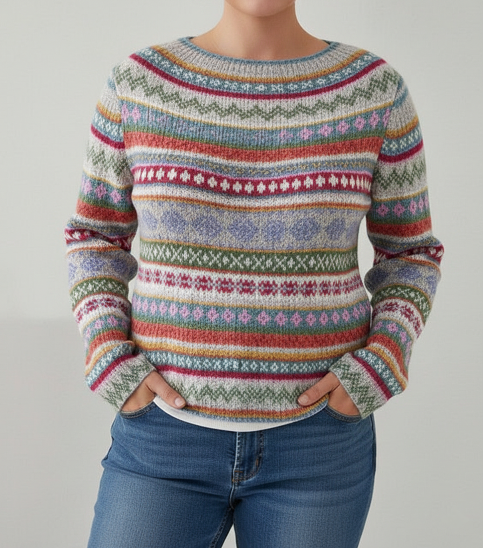 Women's Patterned Knit Sweater Multicolor Round Neck Plus Size