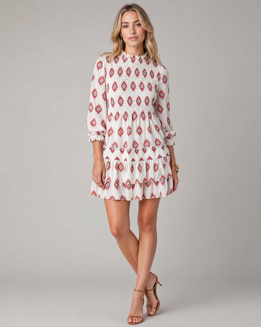 Vintage Floral Print A-Line Ruffle Mini Dress for Wedding Guests