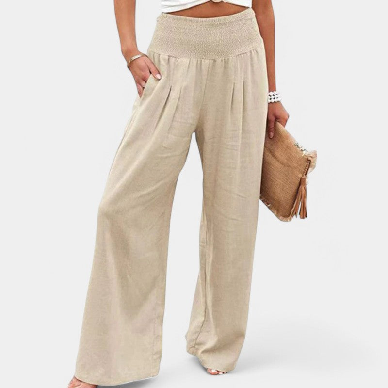 Womens Linen Pants Wide Leg Elastic Waist