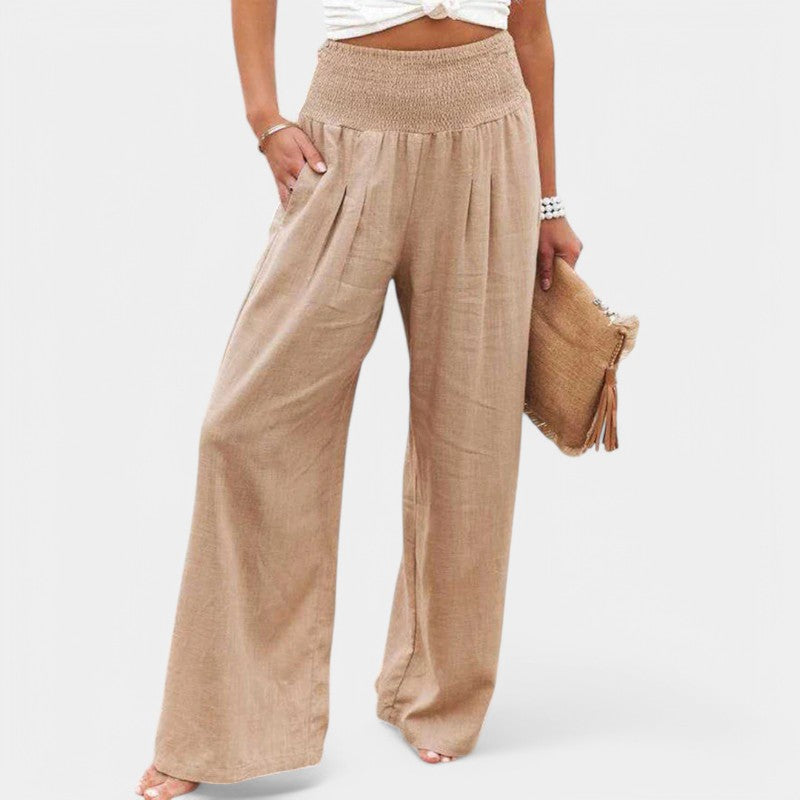 Womens Linen Pants Wide Leg Elastic Waist