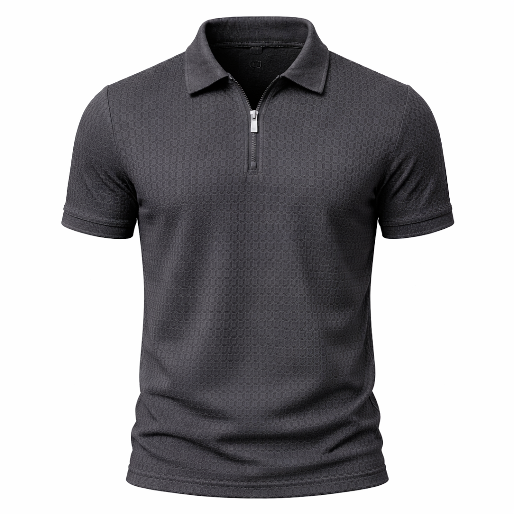 Mens Polo Zip Closure Short Sleeve Textured Five Color