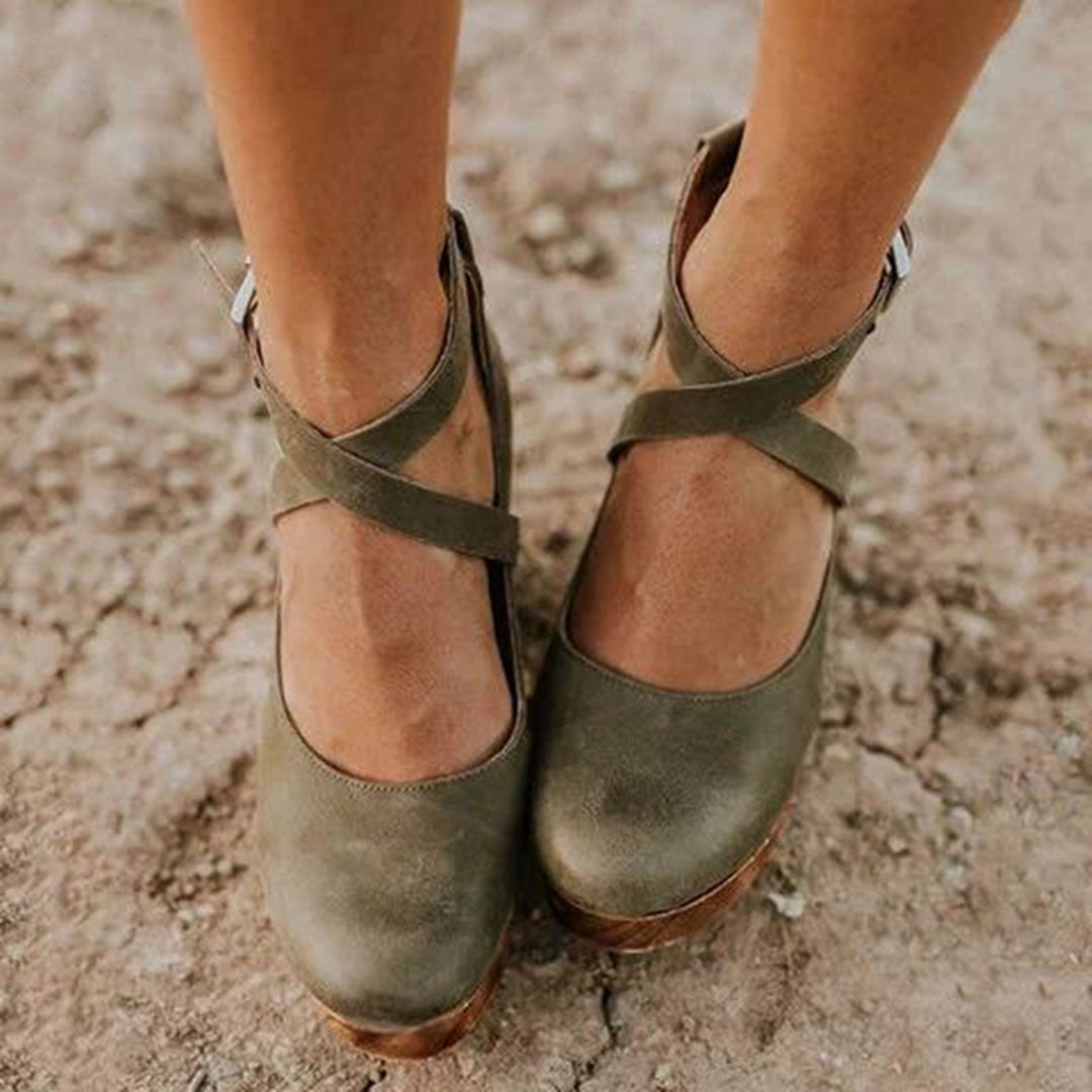 Closed Toe Wedge Heels Ankle Strap