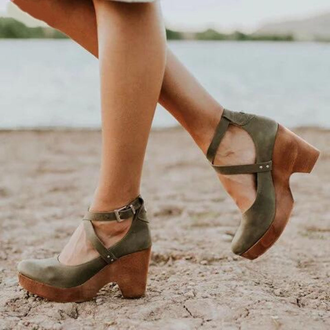 Closed Toe Wedge Heels Ankle Strap