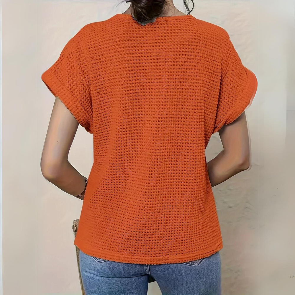 Womens Boho Crochet Top Crew Neck Short Sleeve